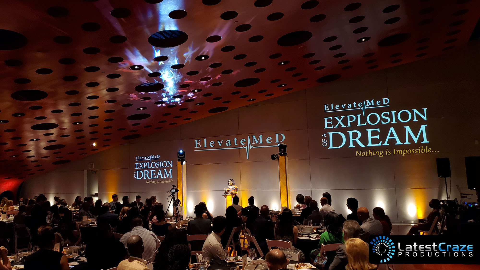 elevate med fundraising gala powerpoint projection on walls hangar one scottsdale latest craze productions 100421