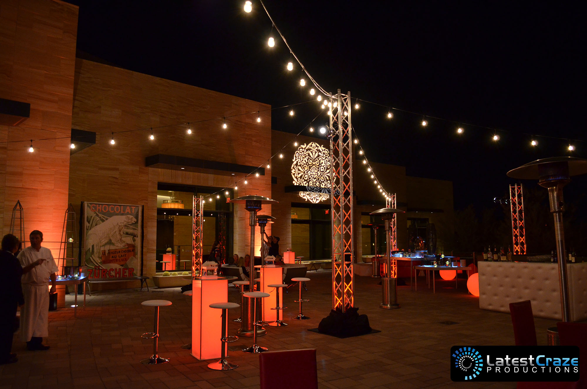 bistro string lighting on truss outdoor event lighting Latest Craze Productions