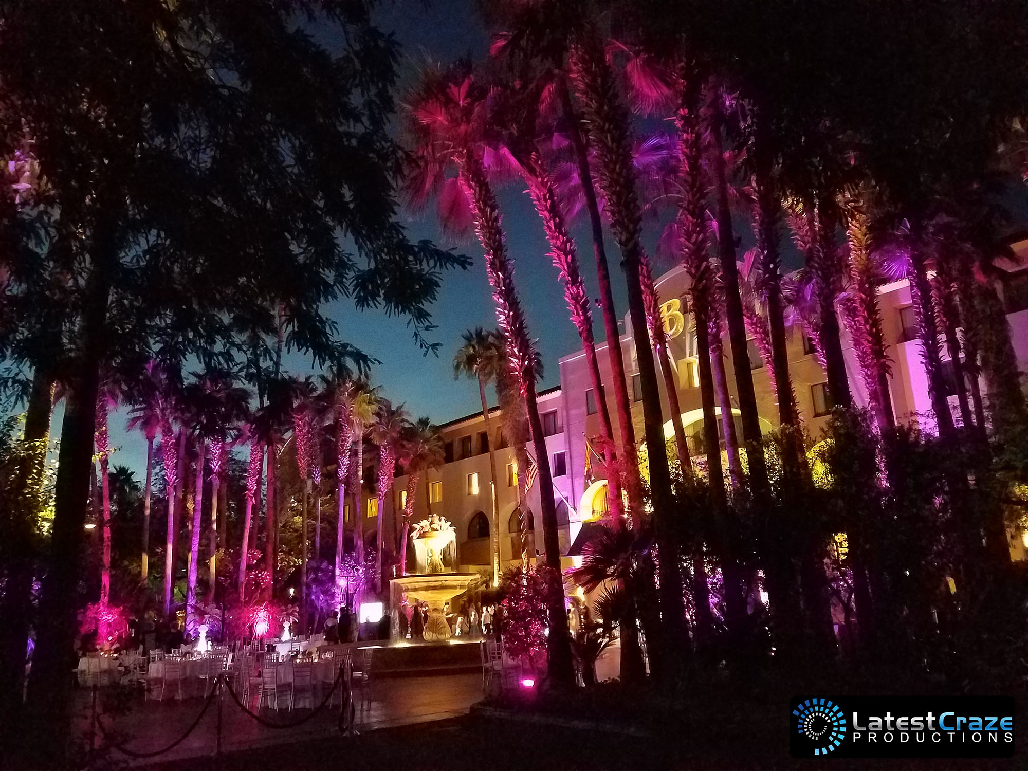 uplighting palm trees tempe mission palms Latest Craze Productions