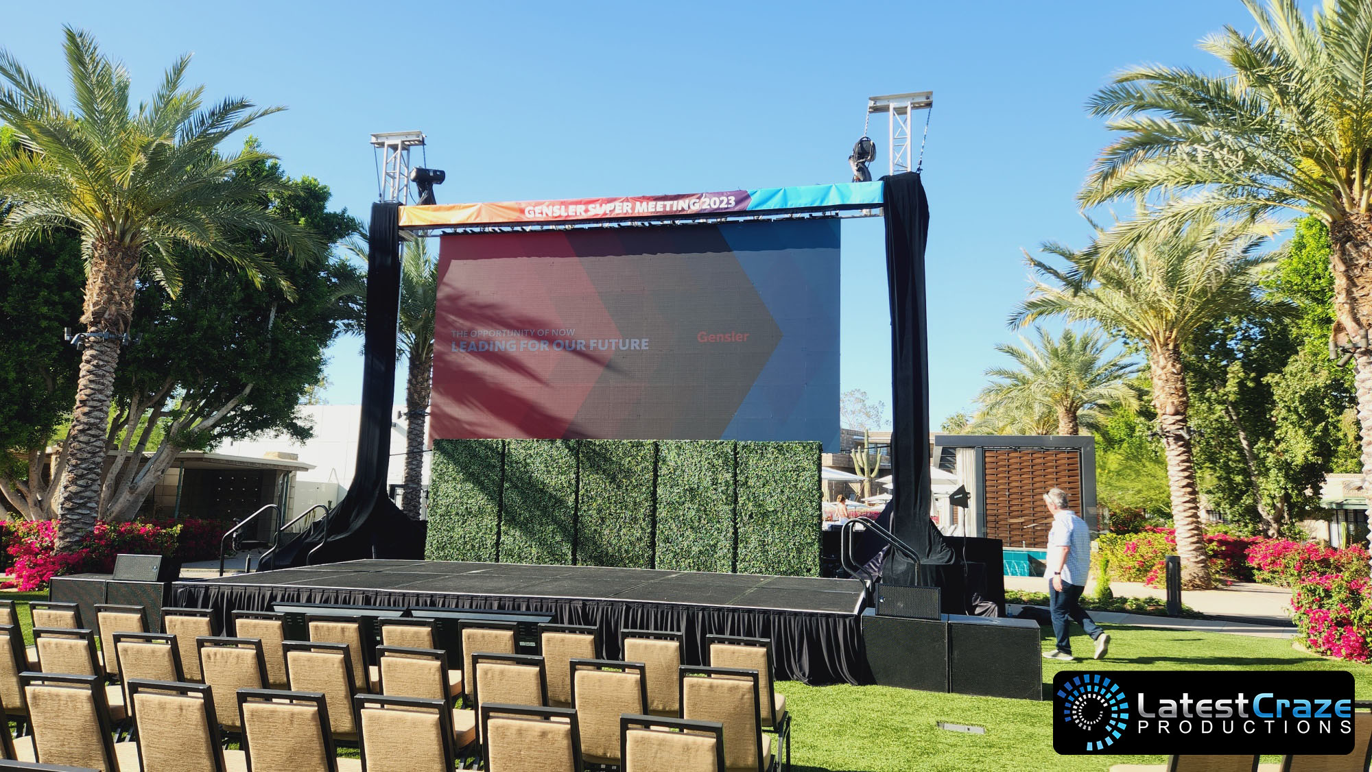 large outdoor led video wall truss behind stage scottsdale event Latest Craze Productions 
